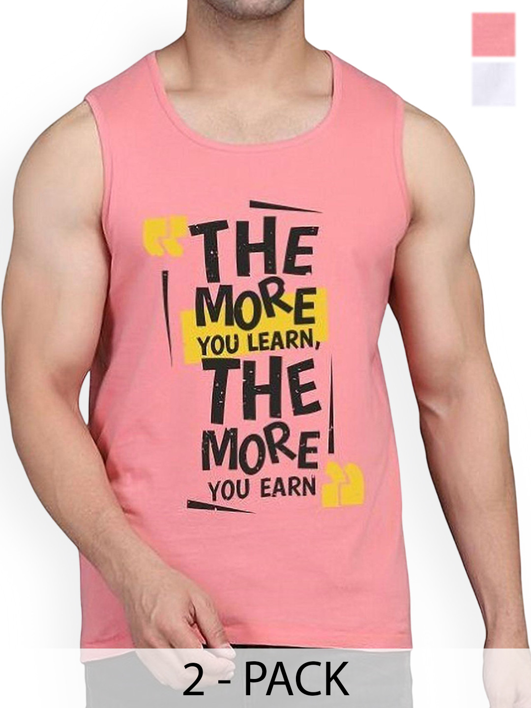

WOOSTRO Men Pack Of 2 Printed Cotton Gym Innerwear Vests, White