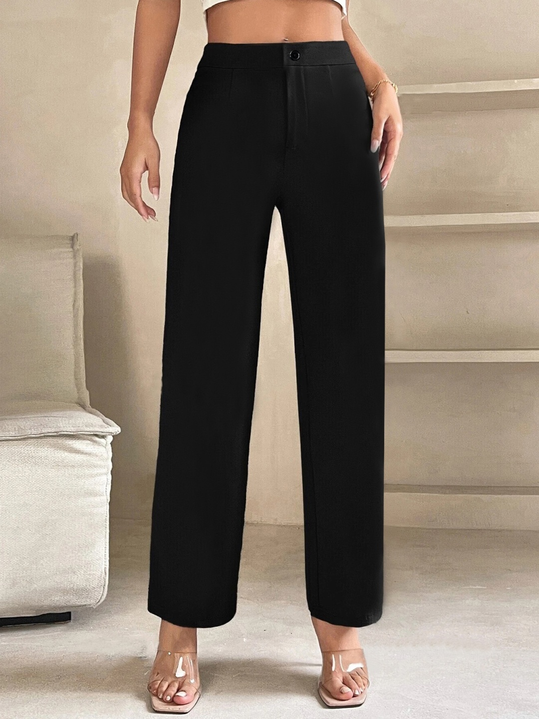 

TOOCHKI Women Relaxed Straight Leg Fit High-Rise Trousers, Black