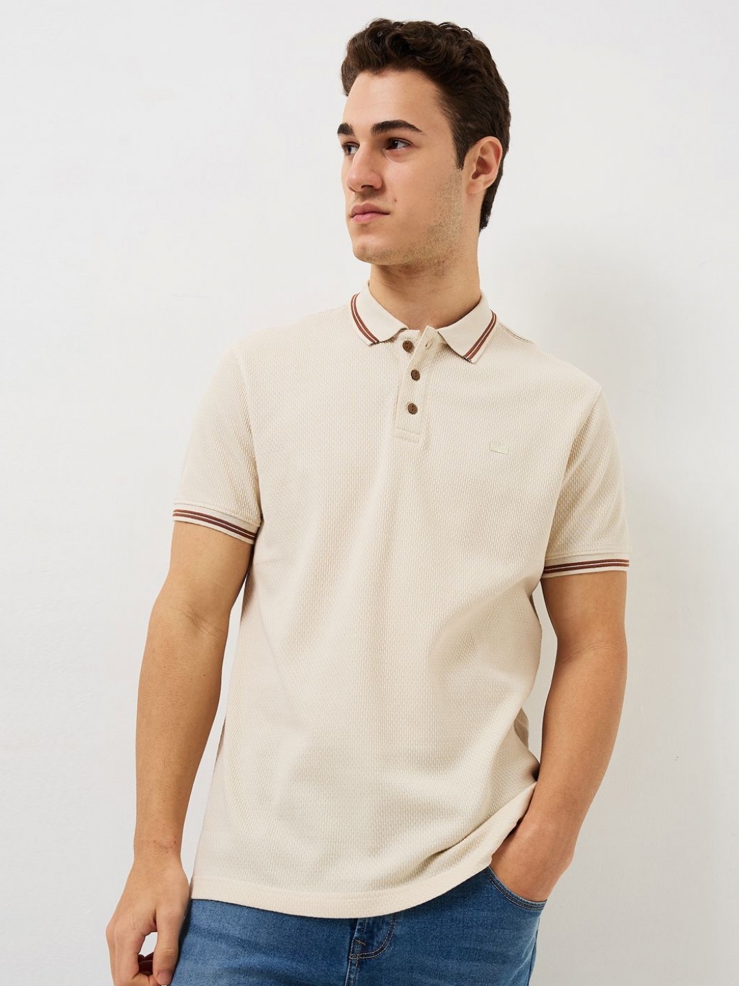 

SPYKAR Men Solid Polo Collar Cotton Slim Fit T-shirt, Beige