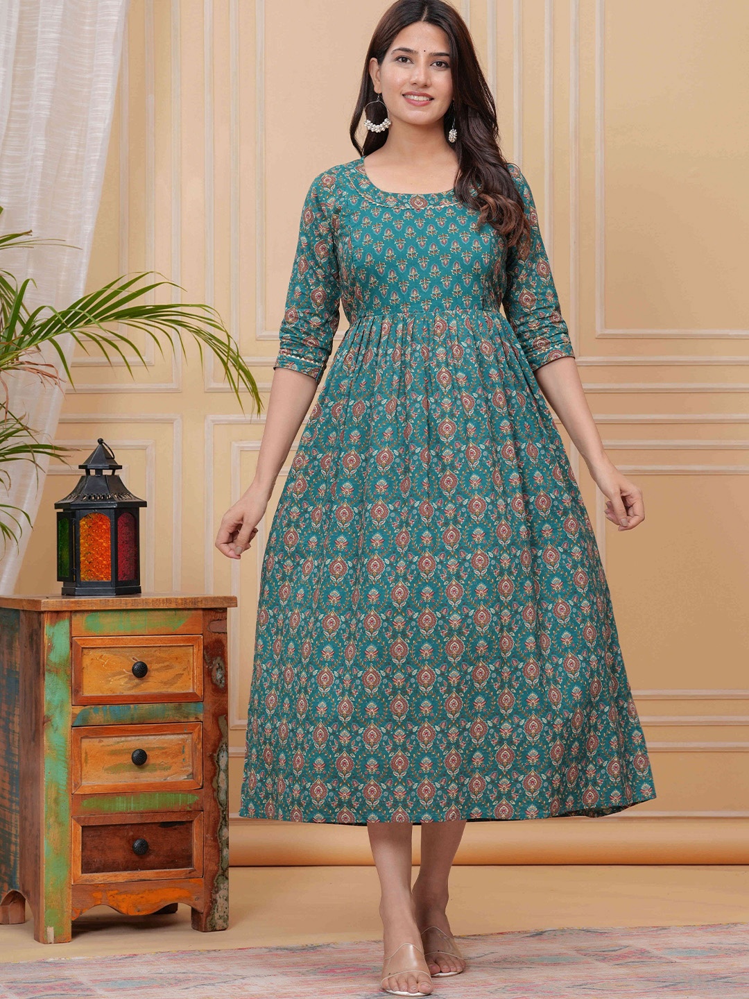 

mad fury Ethnic Motifs Print Maternity Maxi Dress, Green