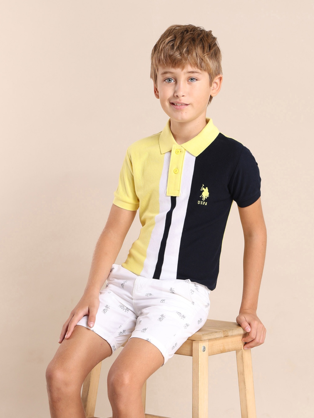 

U.S. Polo Assn. Kids Boys Brand Logo Colourblocked Polo Collar Applique T-shirt, Yellow