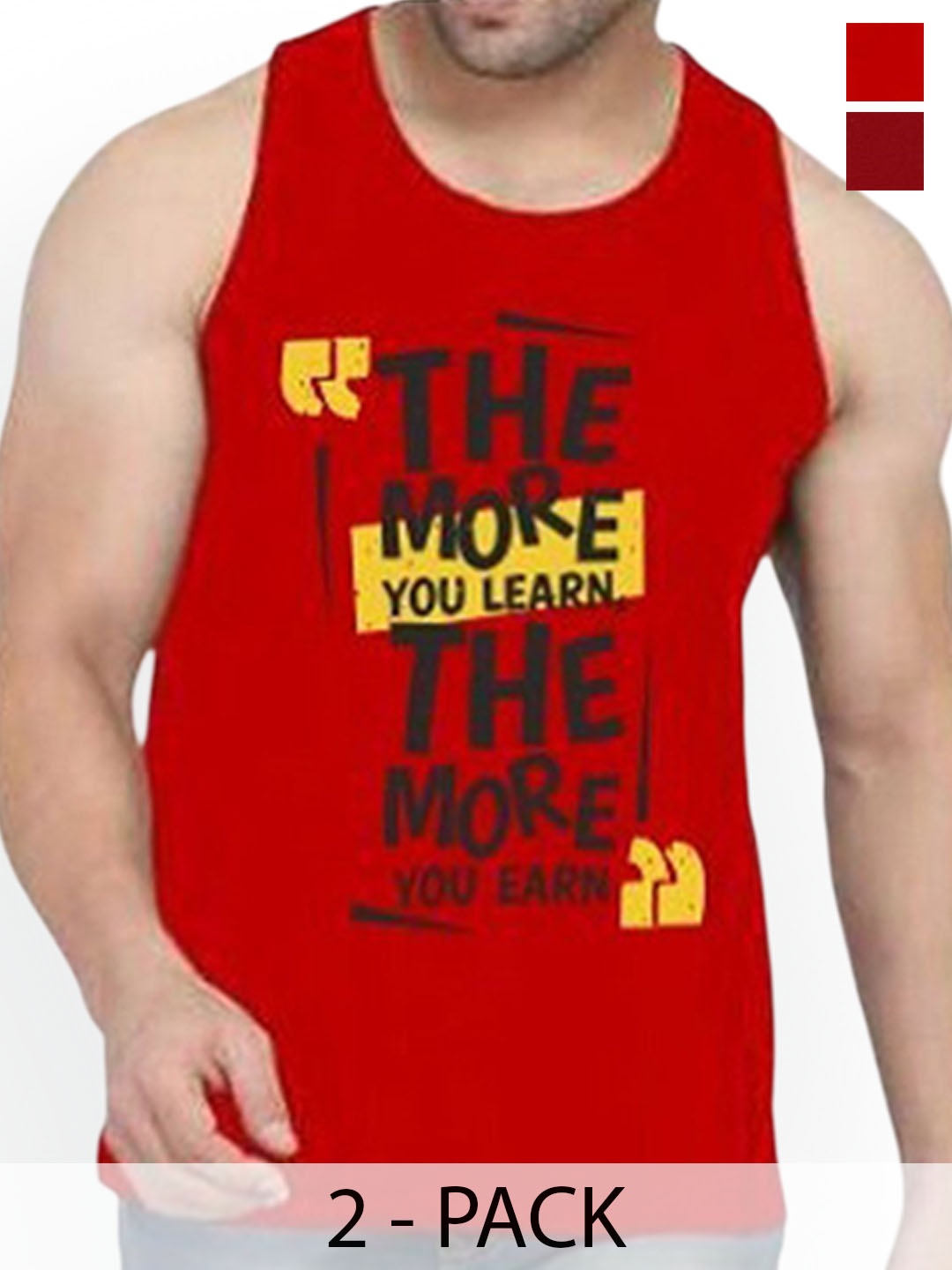 

WOOSTRO Pack Of 2 Printed Cotton Gym Innerwear Vests RS26 CMB (98 MAROON) (MORE RED)