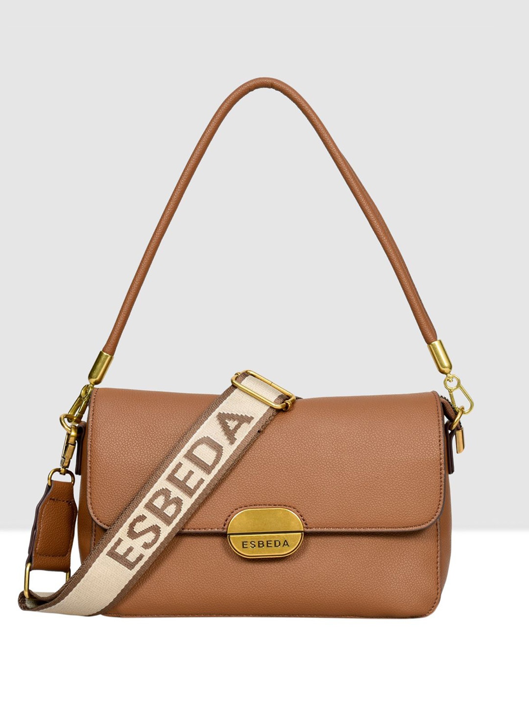 

ESBEDA Women Solid Structured Sling Bag, Tan