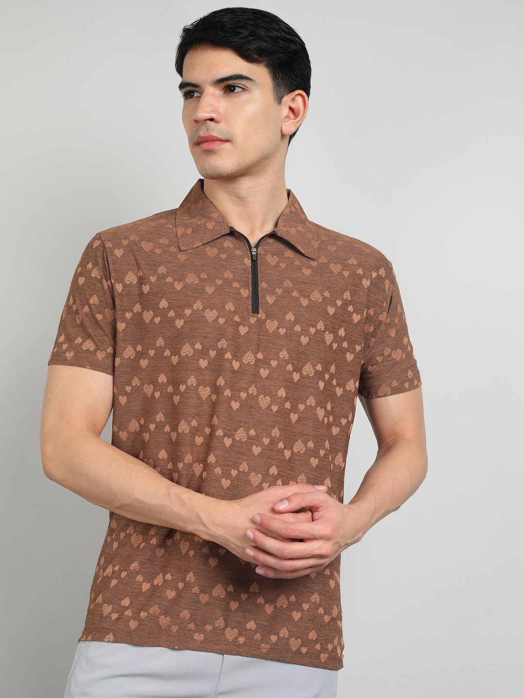 

Moda Rapido Men Dry Tech Conversational Printed Polo Collar T-shirt, Brown