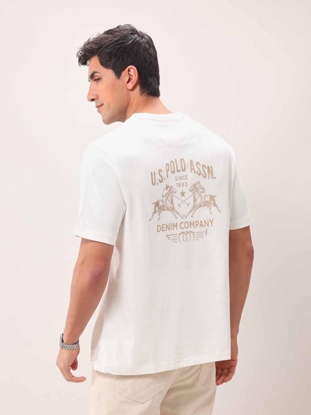 

U.S. Polo Assn. Denim Co. Men Graphic Printed Round Neck Cotton T-shirt, White