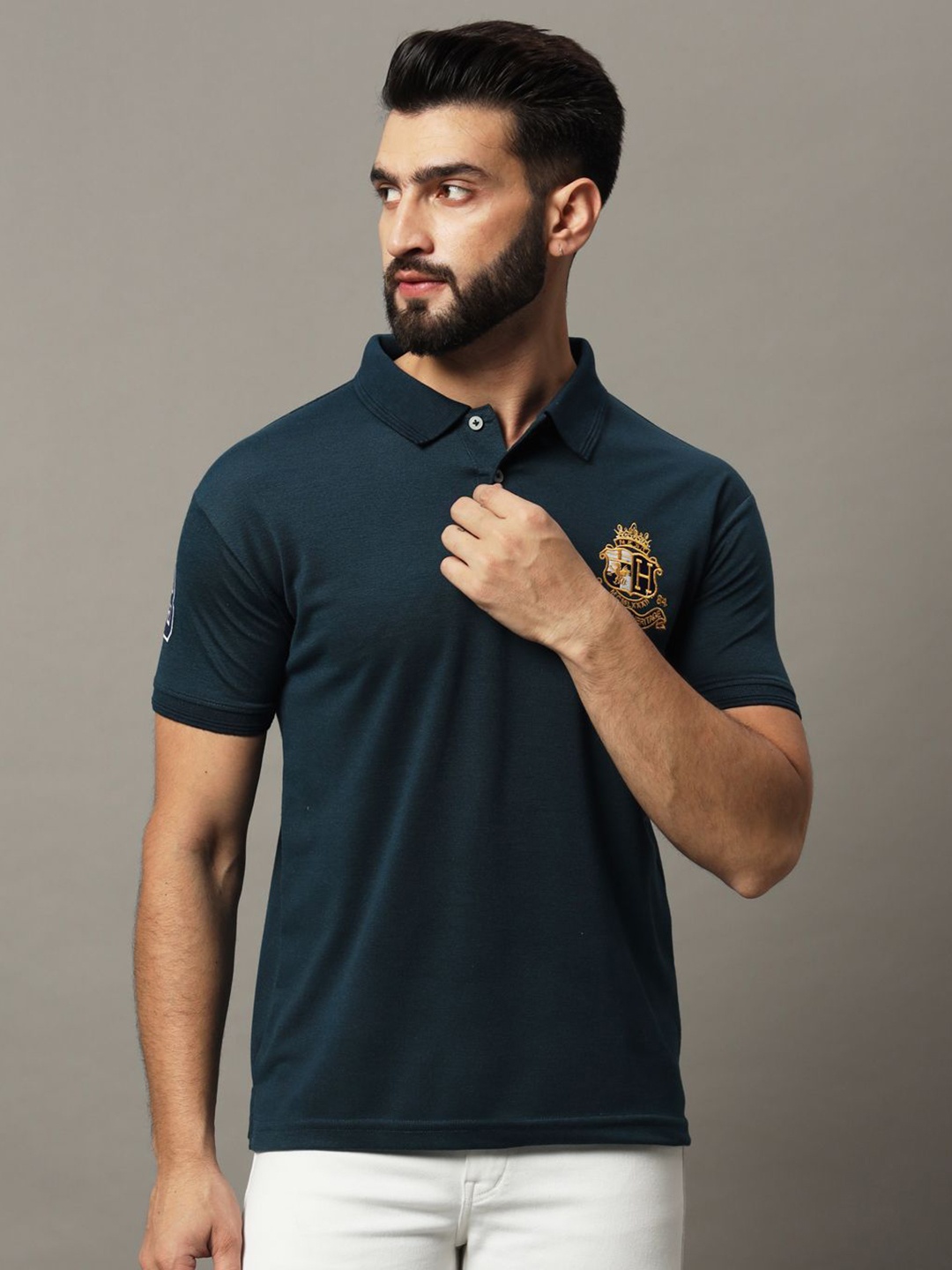 

HUSHBUCKS Men Polo Collar T-shirt, Blue