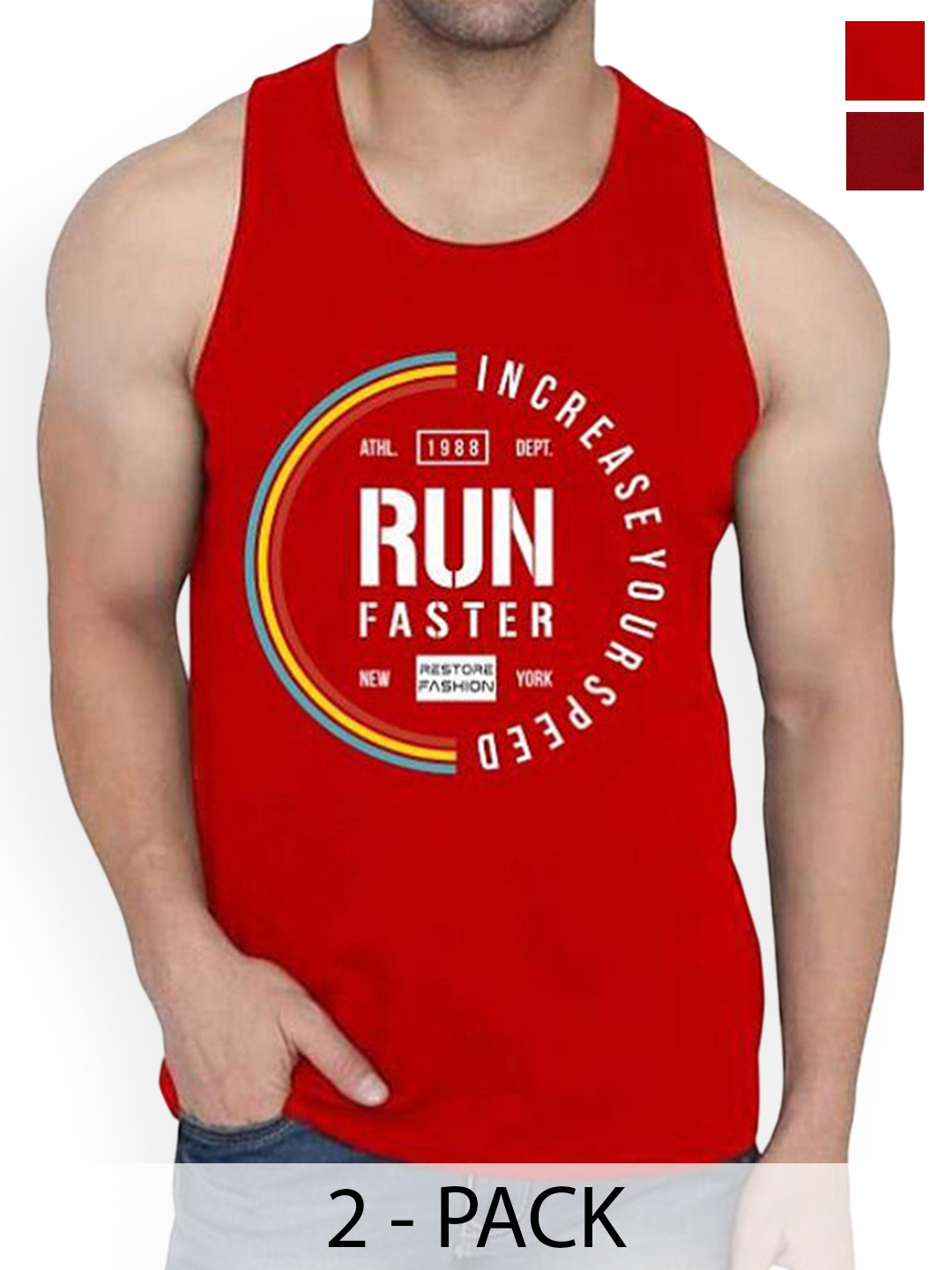 

WOOSTRO Pack Of 2 Printed Combed Cotton Gym Vest RS26 CMB (MORE MAROON) (RUN RED)