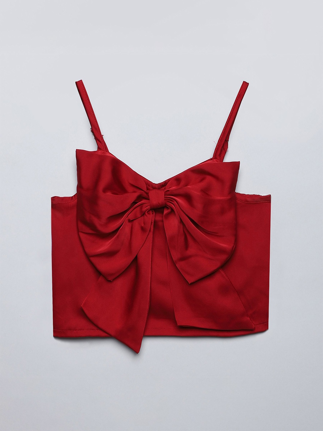 

taffykids Girls Shoulder Straps Bow Detailed Satin Crop Top, Red