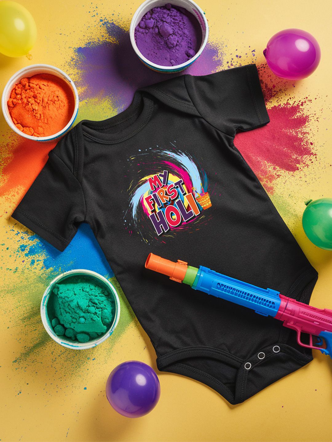 

FFLIRTYGO Infants Holi Printed Cotton Bodysuit, Black