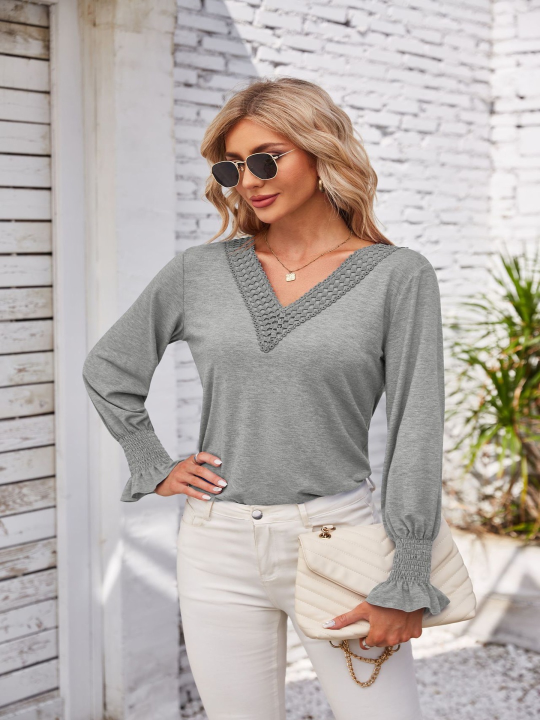 

StyleCast x Revolte Applique Peplum Top, Grey