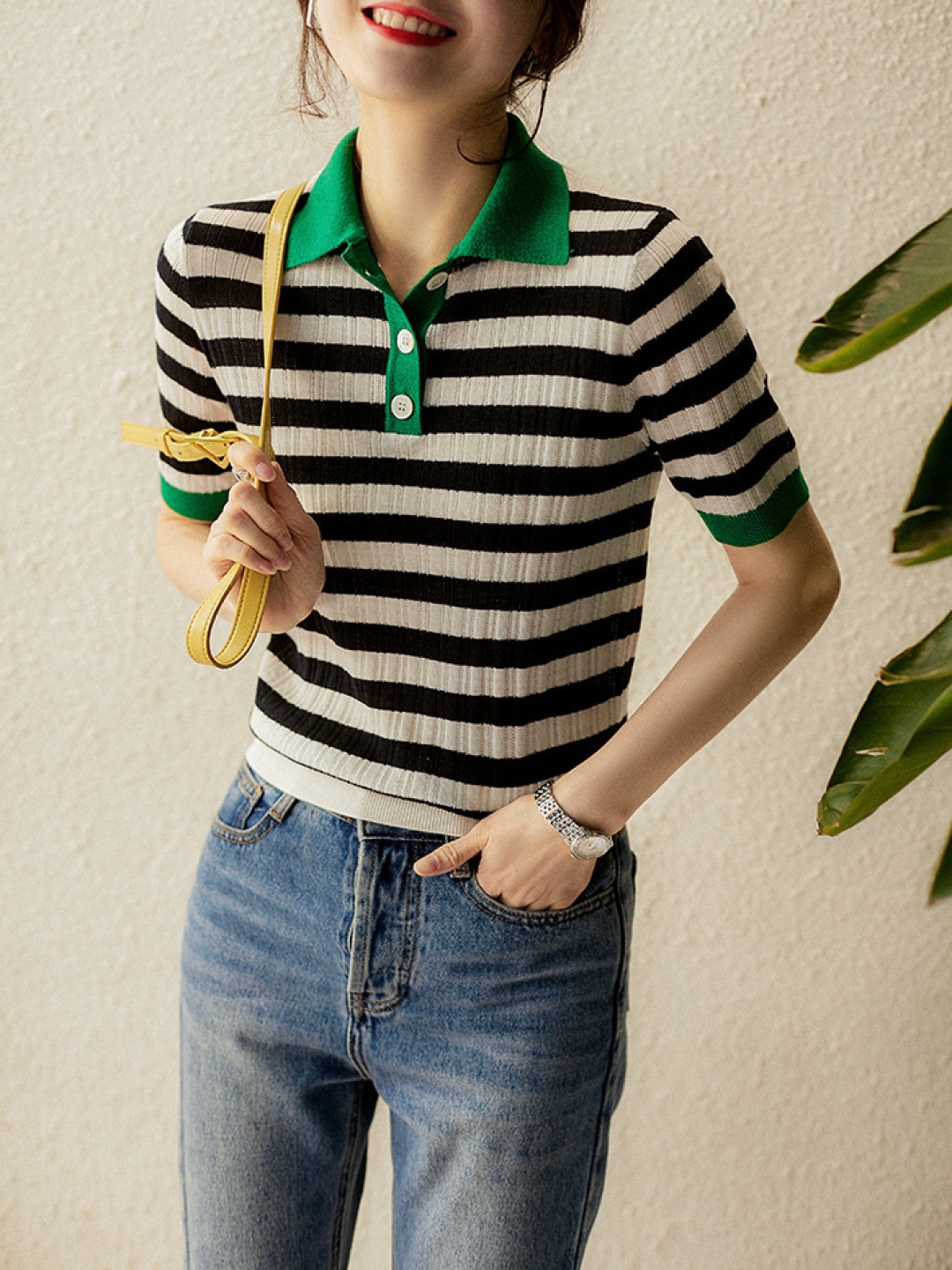 

StyleCast Women Striped Polo Collar T-shirt, Multi