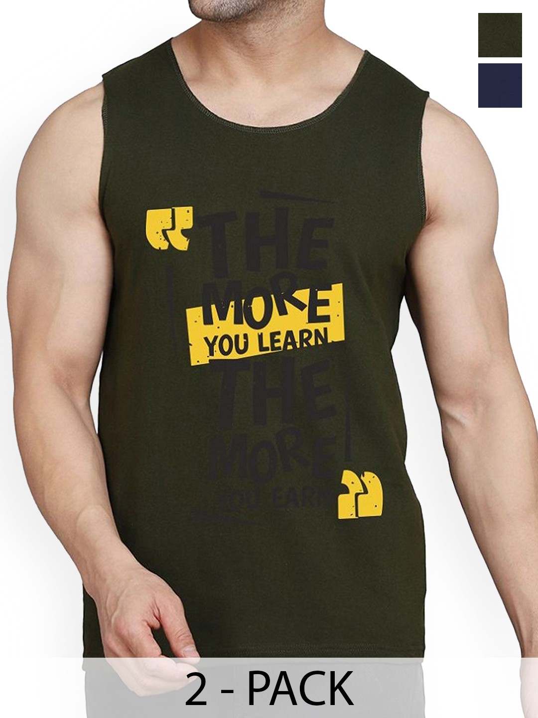 

Woostro Men Pack Of 2 Printed Pure Cotton Gym VestsRS26 CMB (MORE OLIVE) (98 NAVY)