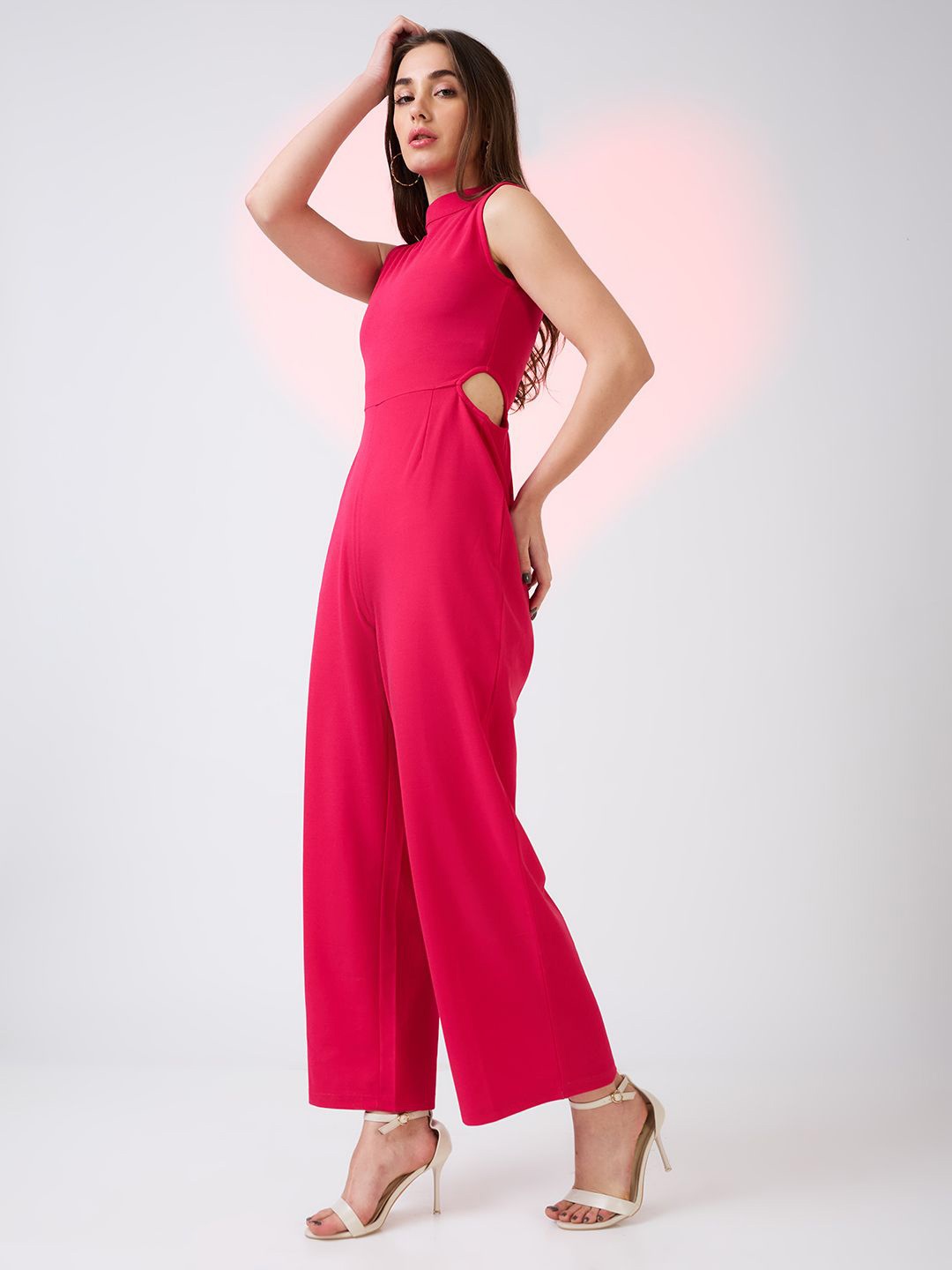 

Globus Sleeveless High Neck Waist Cut Out Detail Party Jumpsuit, Pink