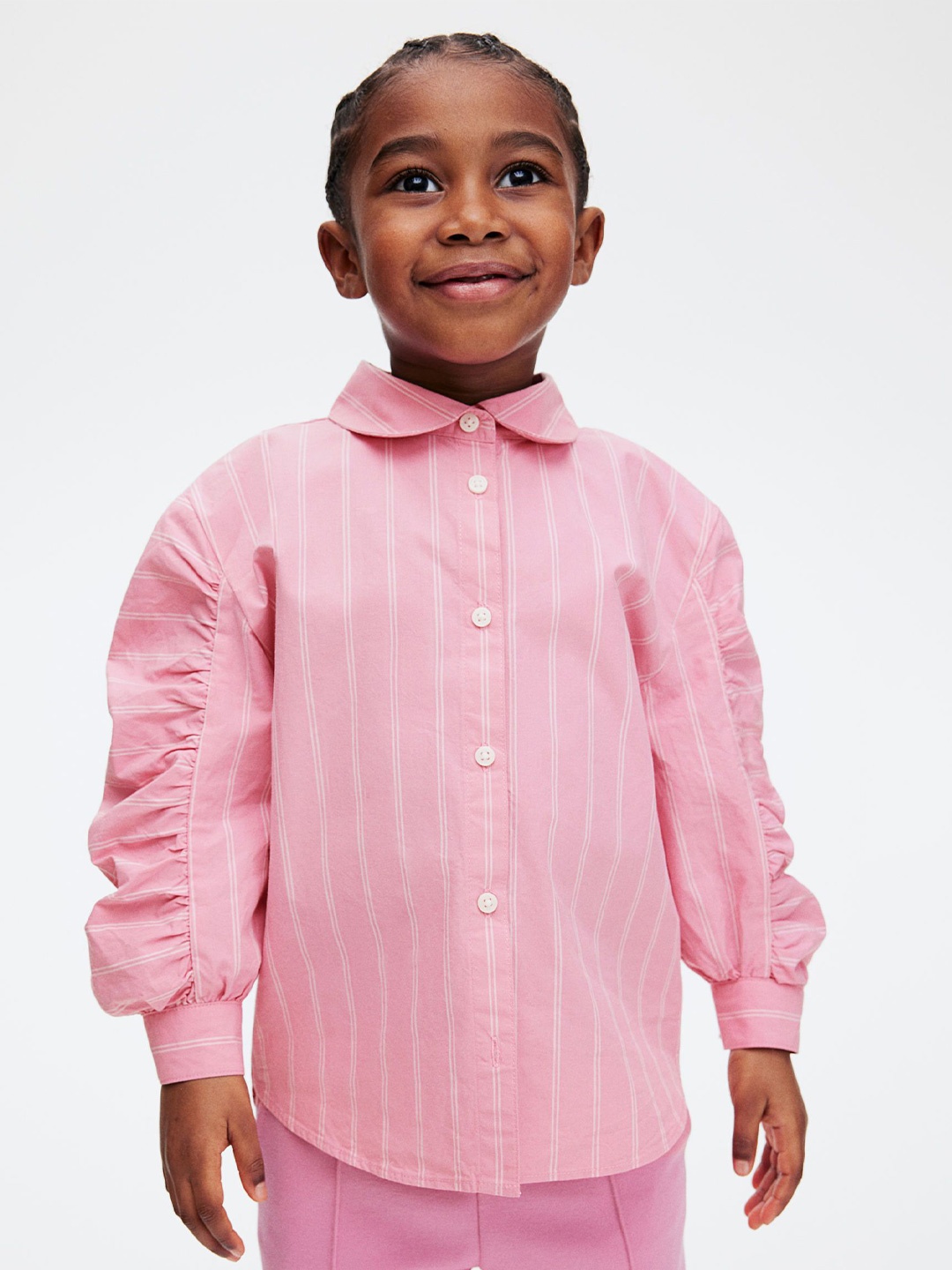 

H&M Balloon-Sleeve Cotton Shirt, Pink