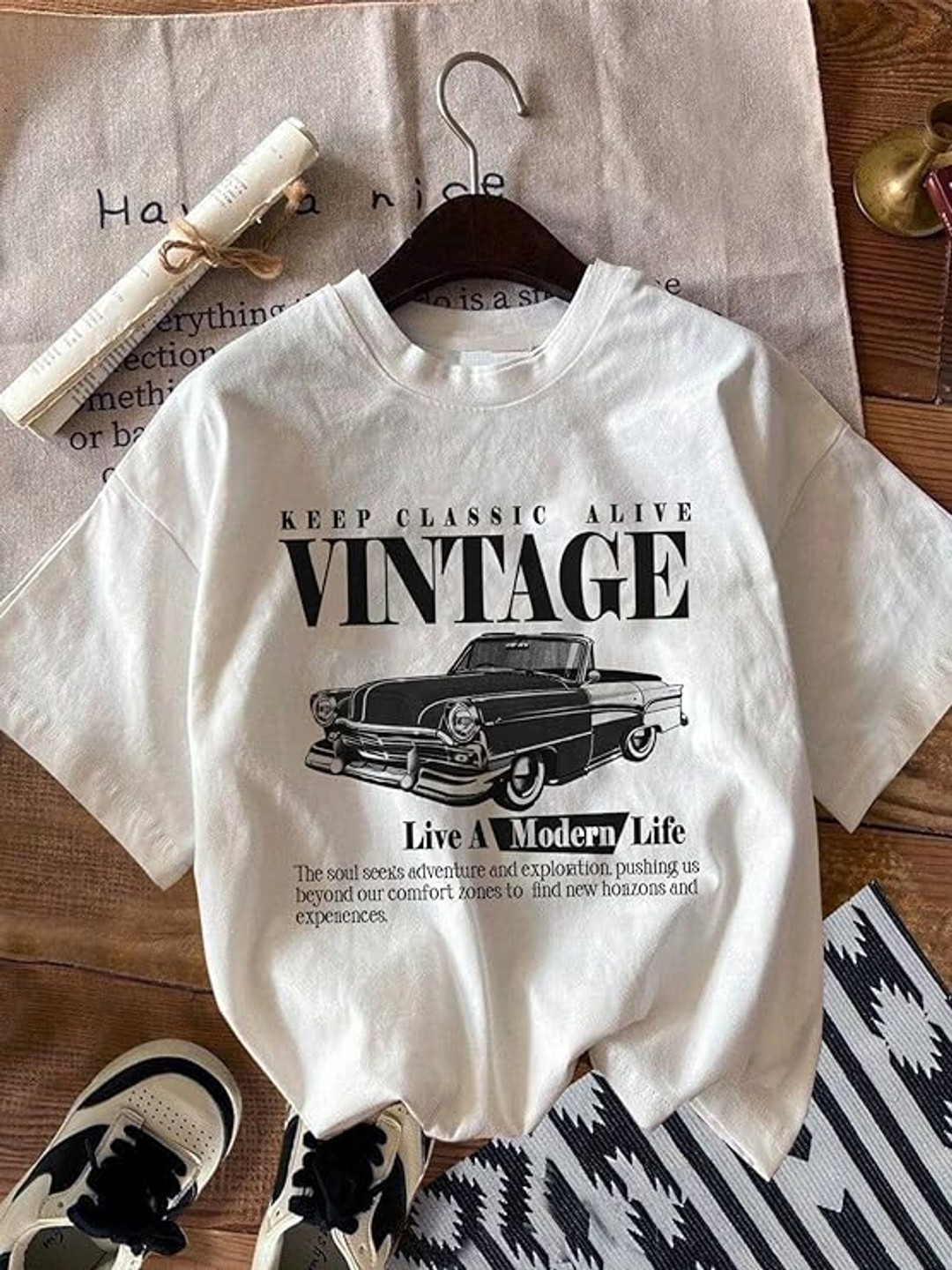 

Jawdrobe Women Graphic Printed Round Neck Cotton Oversized T-shirt, White