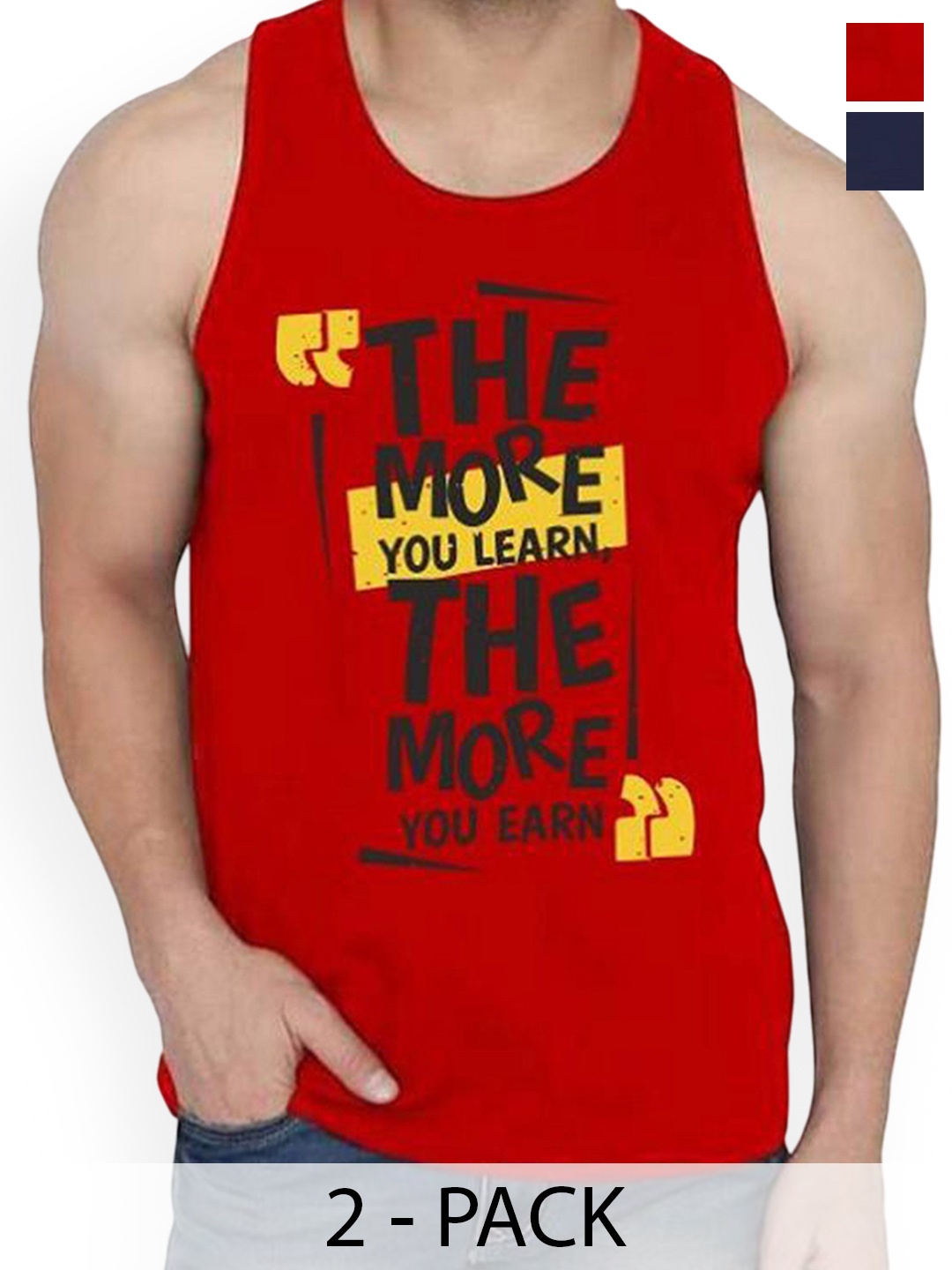 

Woostro Pack Of 2 Printed Odour-Free Innerwear Vests, Navy blue