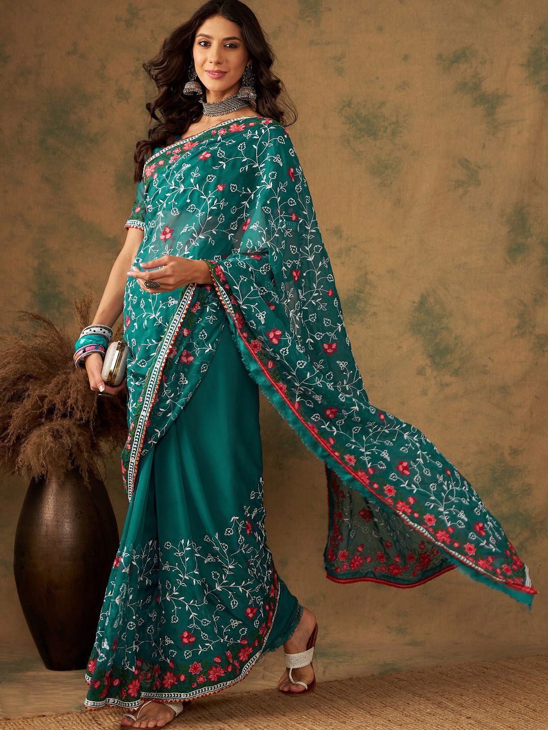 

DEVATITHI Green Soft Organza Saree, Blue