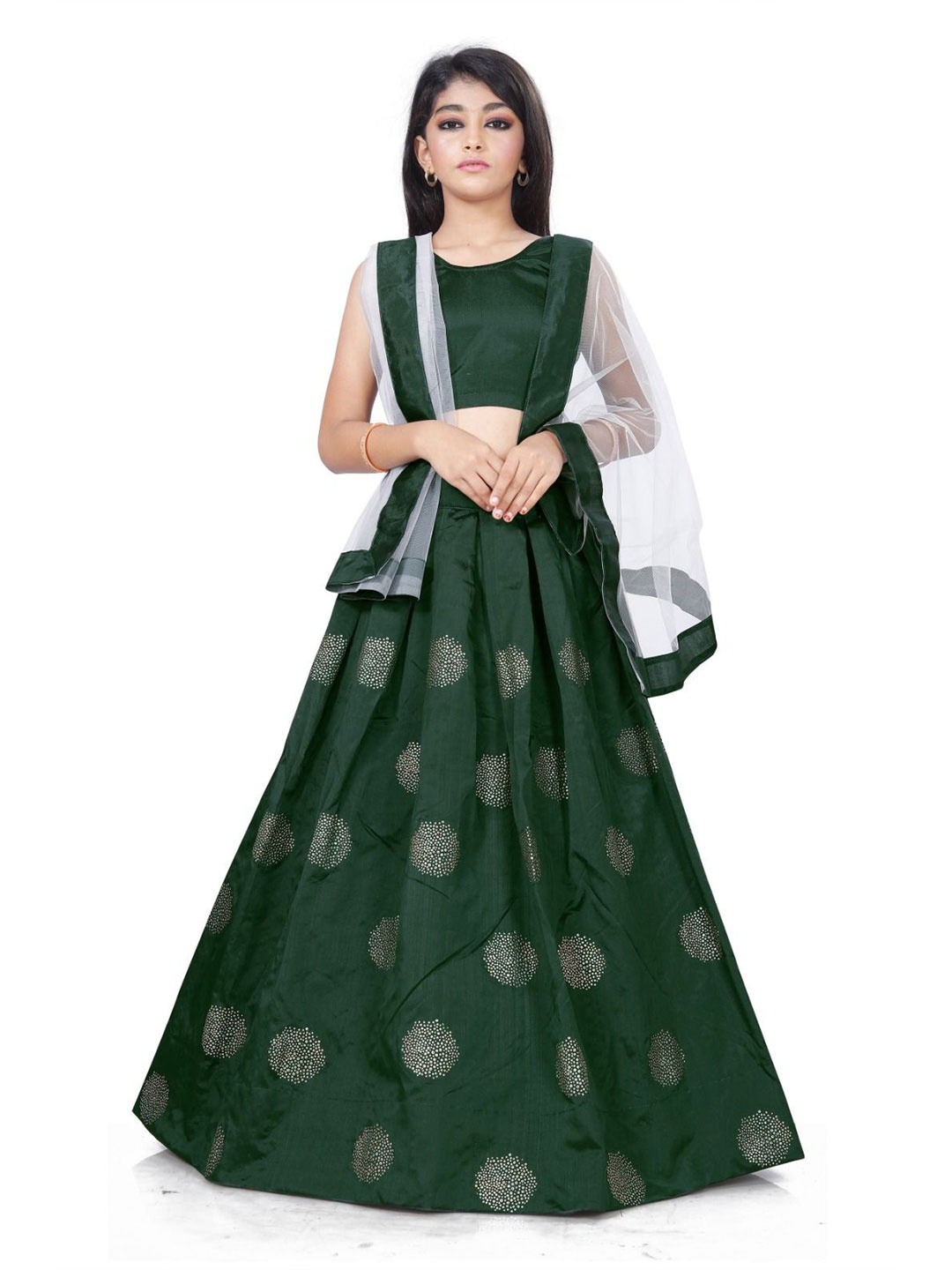 

DHRUV CREATION Girls Semi-Stitched Lehenga & Blouse With Dupatta, Green