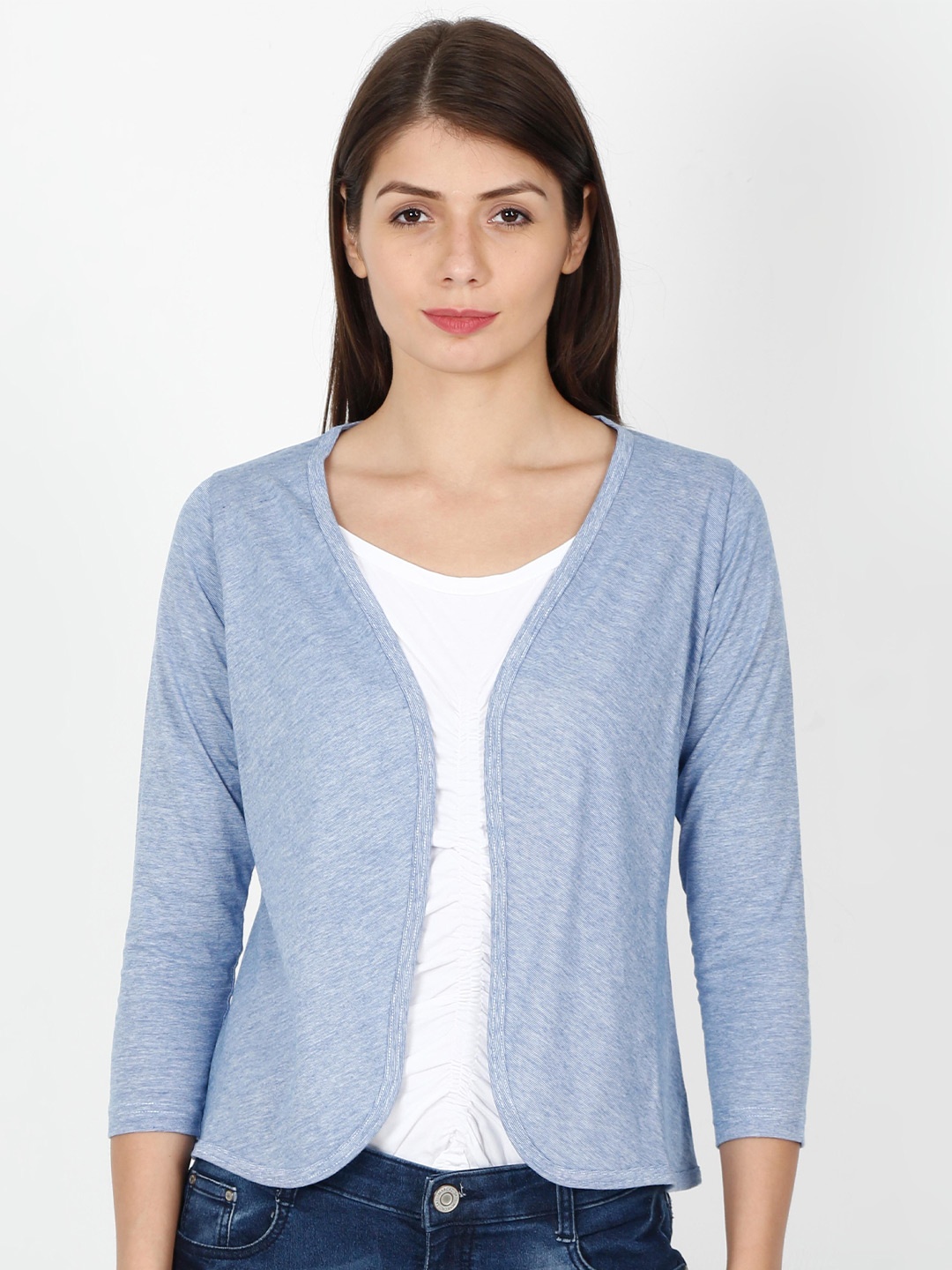 

ECOLINE Clothing Eco Friendly V-Neck Open Front Shrug, Blue