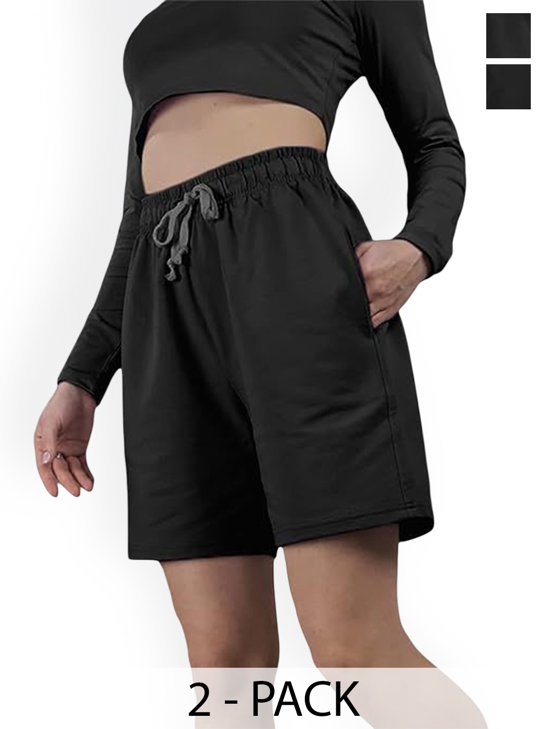 

NOTWILD Women Pack Of 2 Cotton Training or Gym Shorts, Black