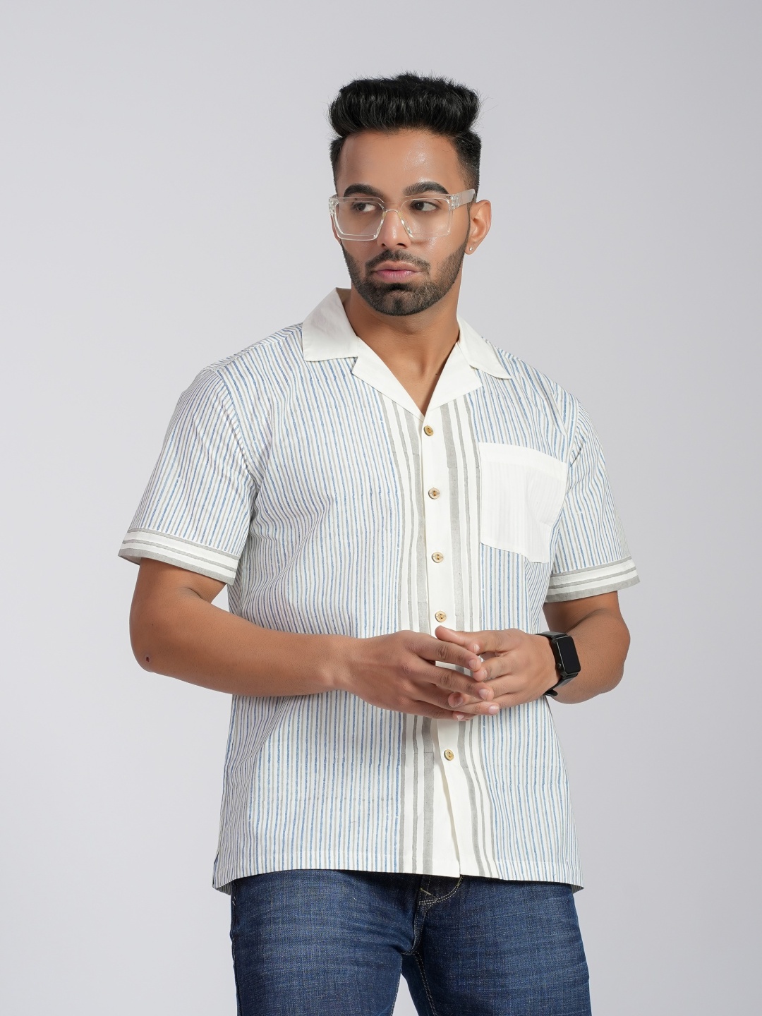 

Cotton Curio Men Comfort Opaque Striped Casual Shirt, Grey