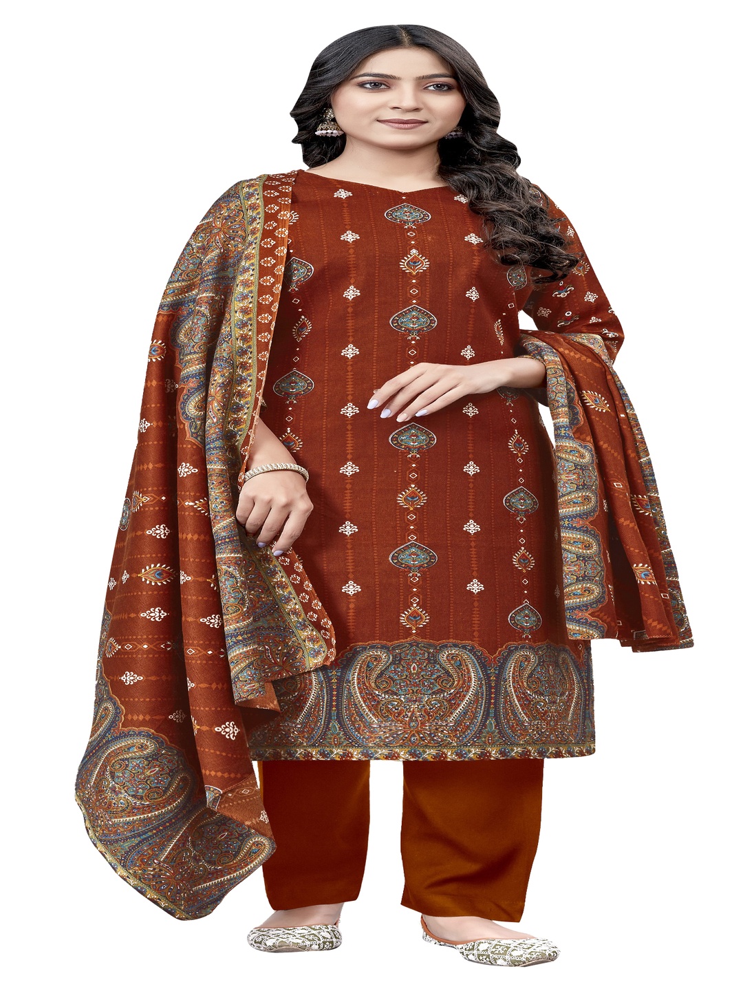 

DRAVINAM Trends Ethnic Motifs Printed Unstitched Dress Material, Brown