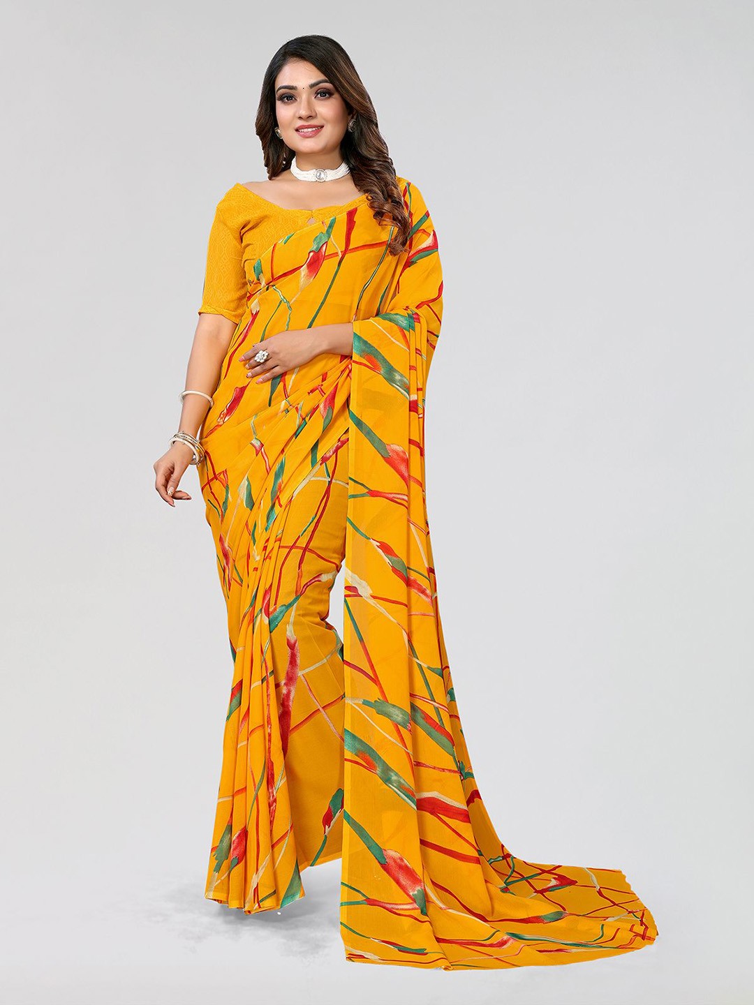 

Moda Rapido Poly Georgette Saree, Yellow