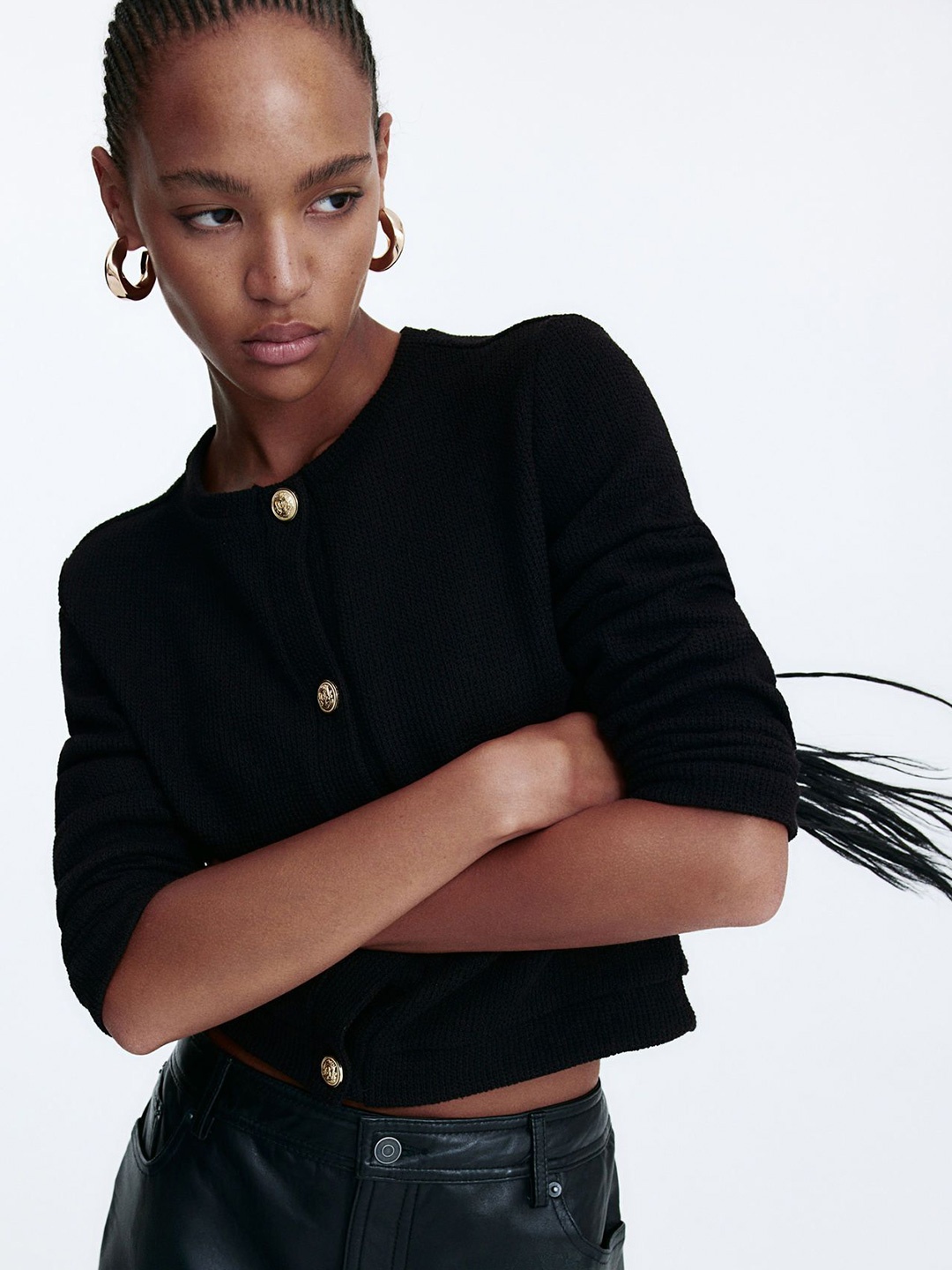 

H&M Textured Jersey Cardigan, Black