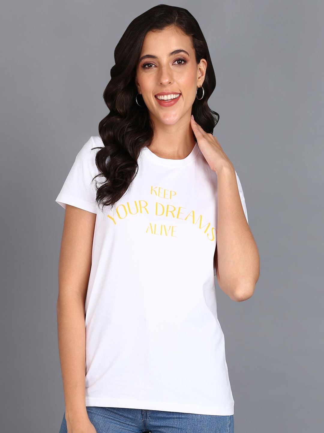 

Moda Rapido Women Typography Printed Round Neck Cotton T-shirt, White