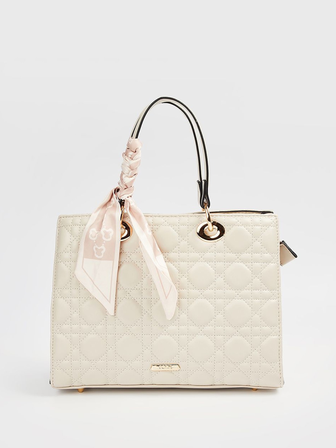

CODE by Lifestyle Women Textured Structured Handheld Bag, Beige