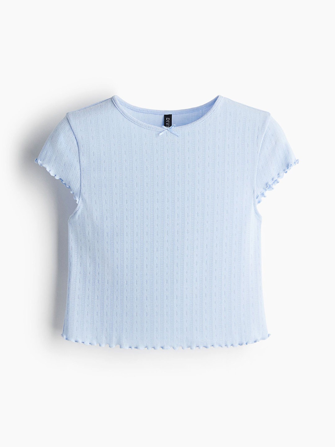 

H&M Overlock-Detail Pointelle Top, Blue