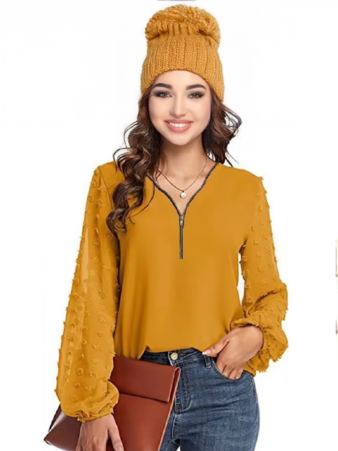 

StyleCast Women Puff Sleeve Top, Yellow