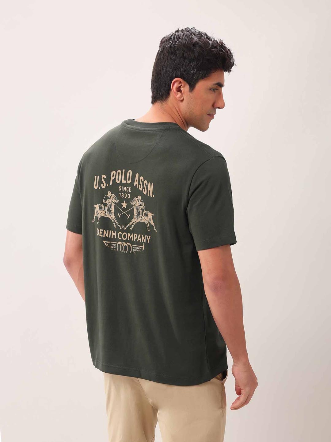 

U.S. Polo Assn. Denim Co. Men Graphic Printed Round Neck Cotton T-shirt, Green