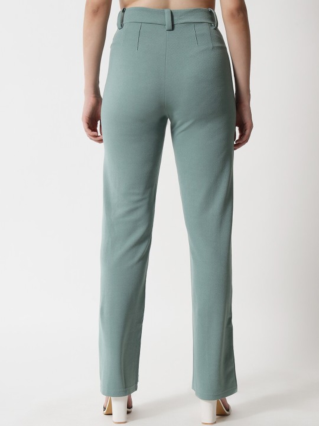 

SHINE N SHOW Women Relaxed Straight Fit High-Rise Easy Wash Trousers, Green