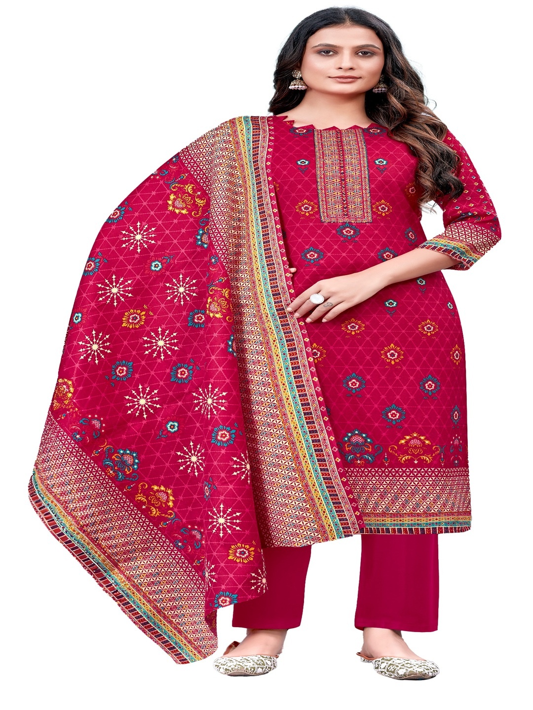 

DRAVINAM Trends Ethnic Motifs Printed Unstitched Dress Material, Red