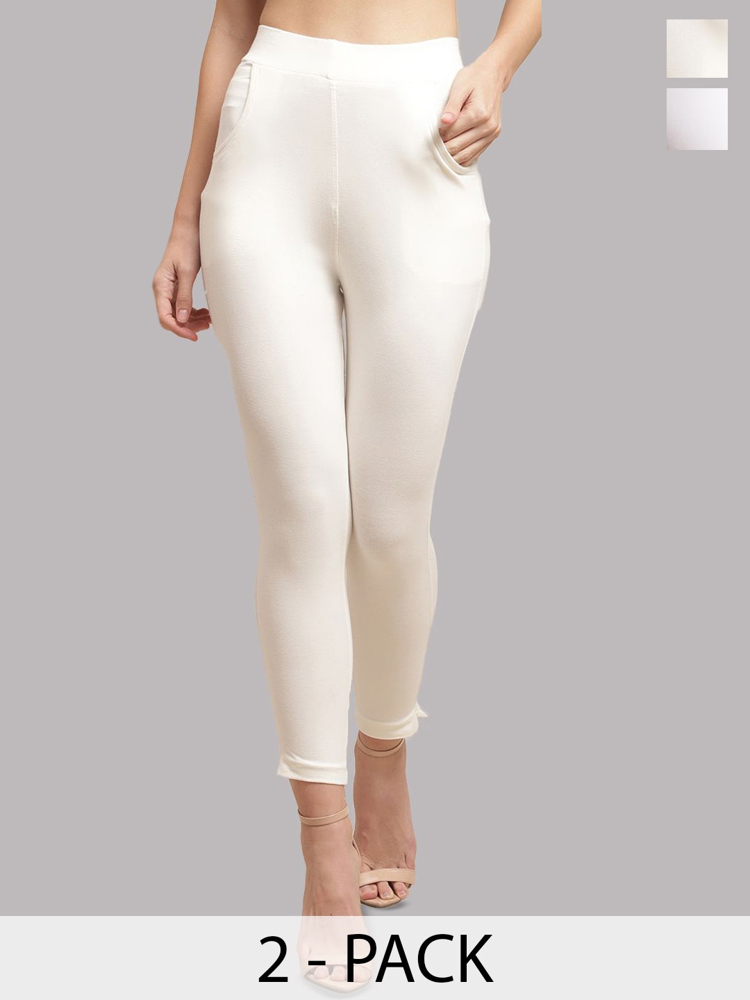 

Valles365 by S.C. Pack Of 2 Women Cotton Ankle-Length Leggings, White