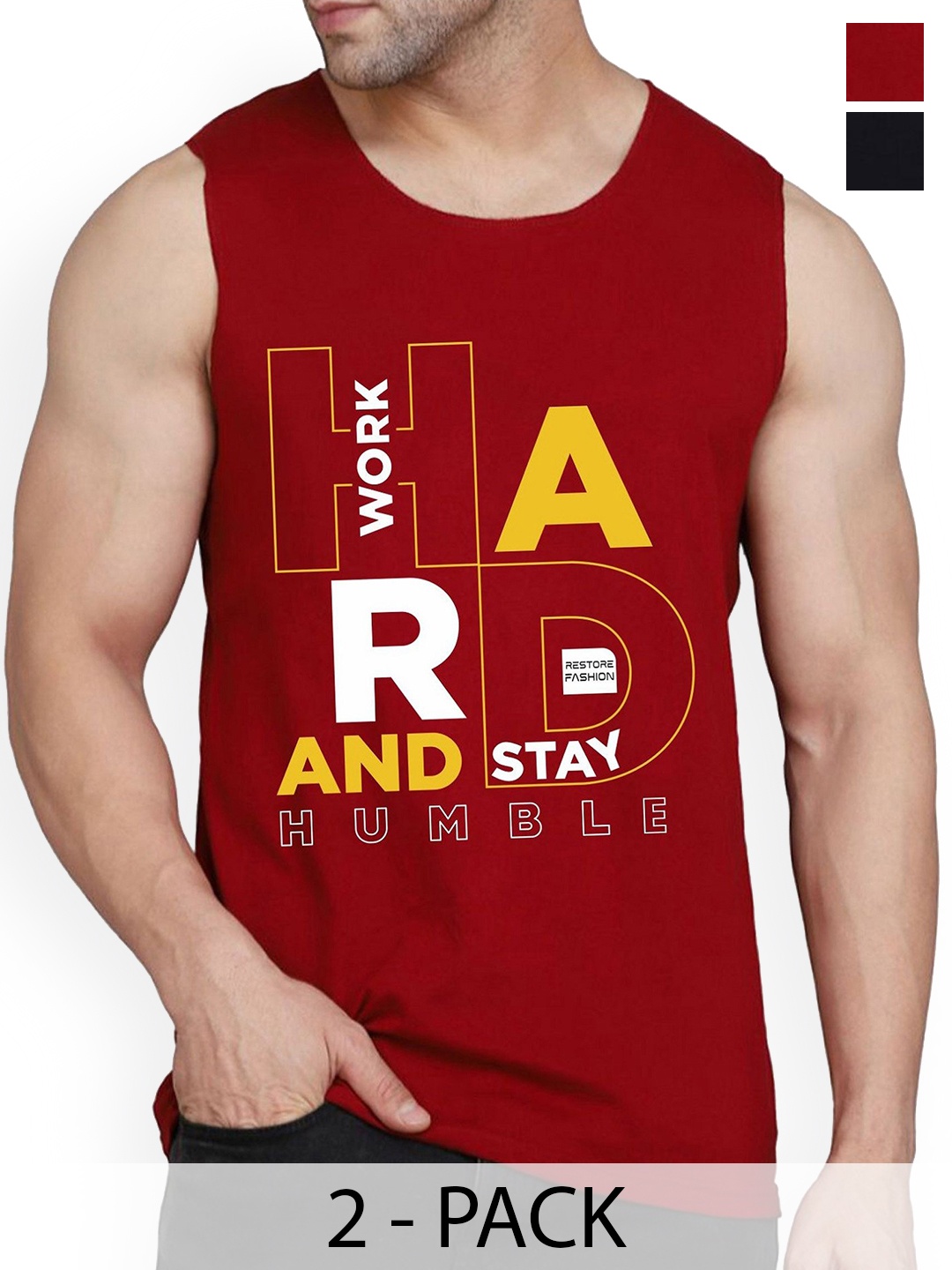 

WOOSTRO Pack Of 2 Printed Gym Vests, Maroon