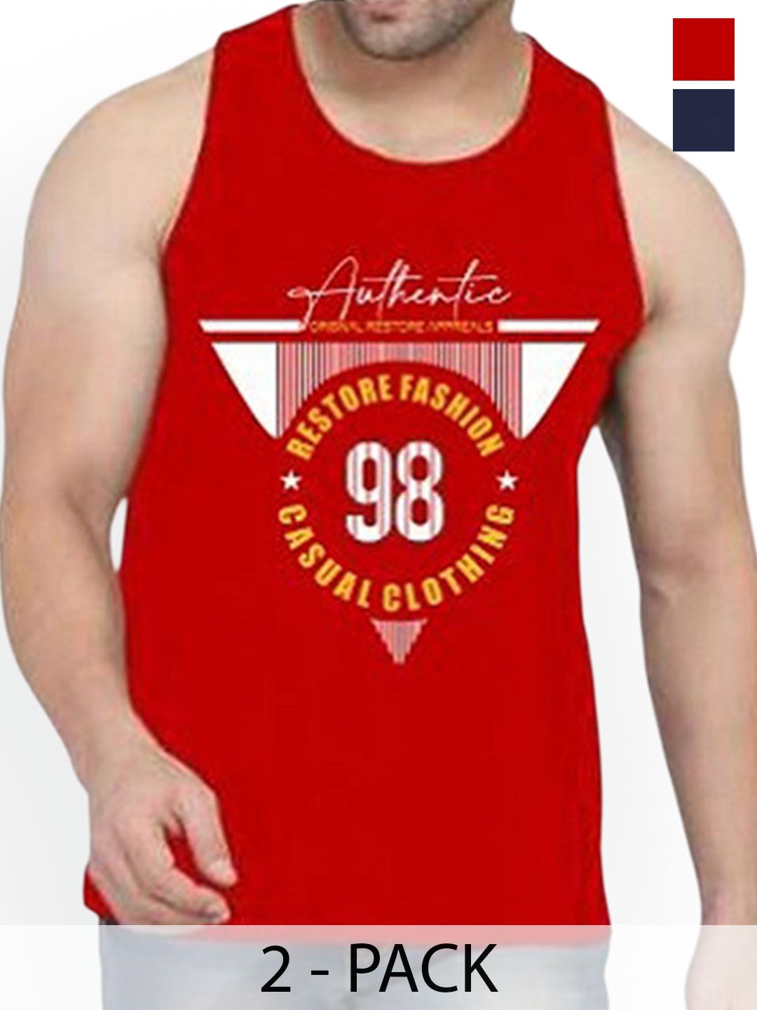 

WOOSTRO Pack Of 2 Printed Odour-Free Innerwear Vests, Red