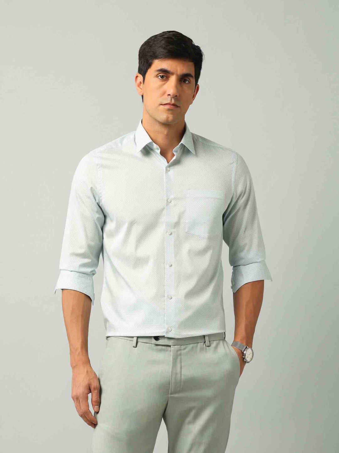 

Arrow Men Classic Fit Spread Collar Geometric Printed Cotton Formal Shirt, Green