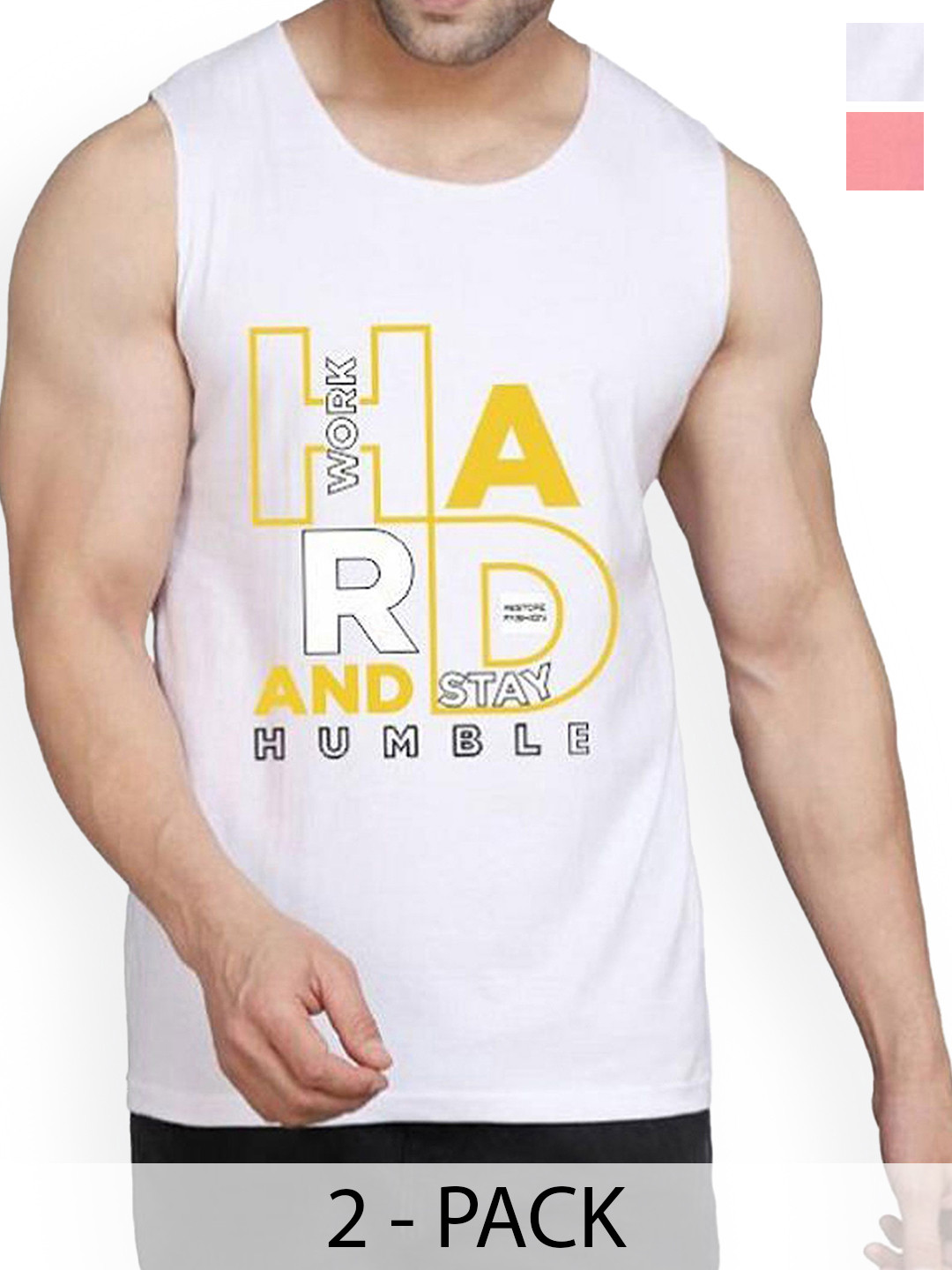 

WOOSTRO Men Pack Of 2 Printed Sleeveless Innerwear Gym Vests, Pink