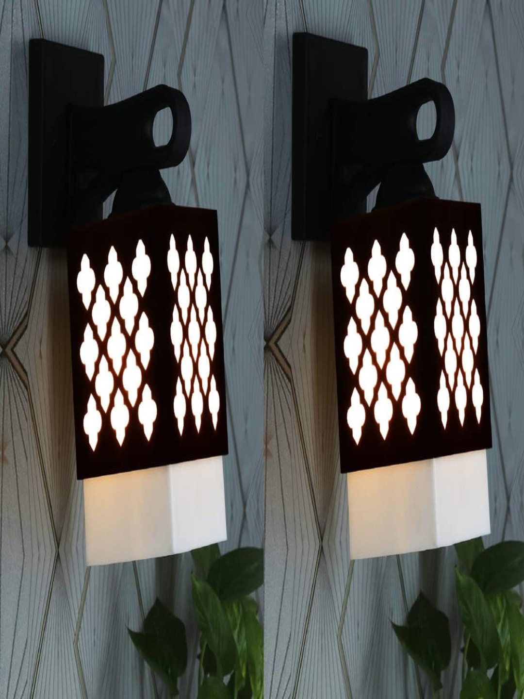 

Gojeeva Black & White 2 Pieces Textured Wooden Square Shaped Wall Lamps