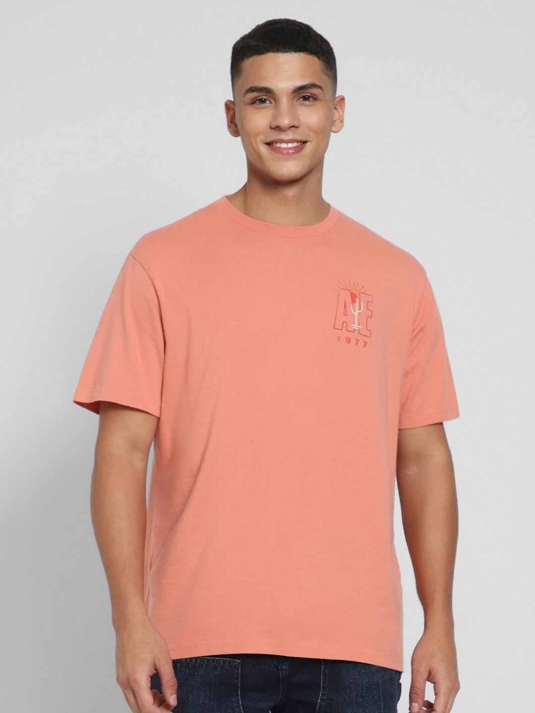 

AMERICAN EAGLE OUTFITTERS Men Typography Printed Round Neck Cotton T-shirt, Coral