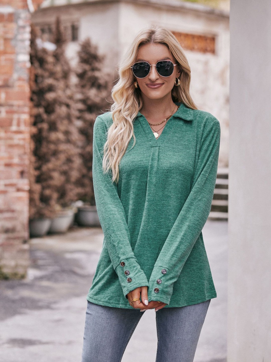 

StyleCast x Revolte Solid Shirt Collar Boxy Fit Longline Top, Green