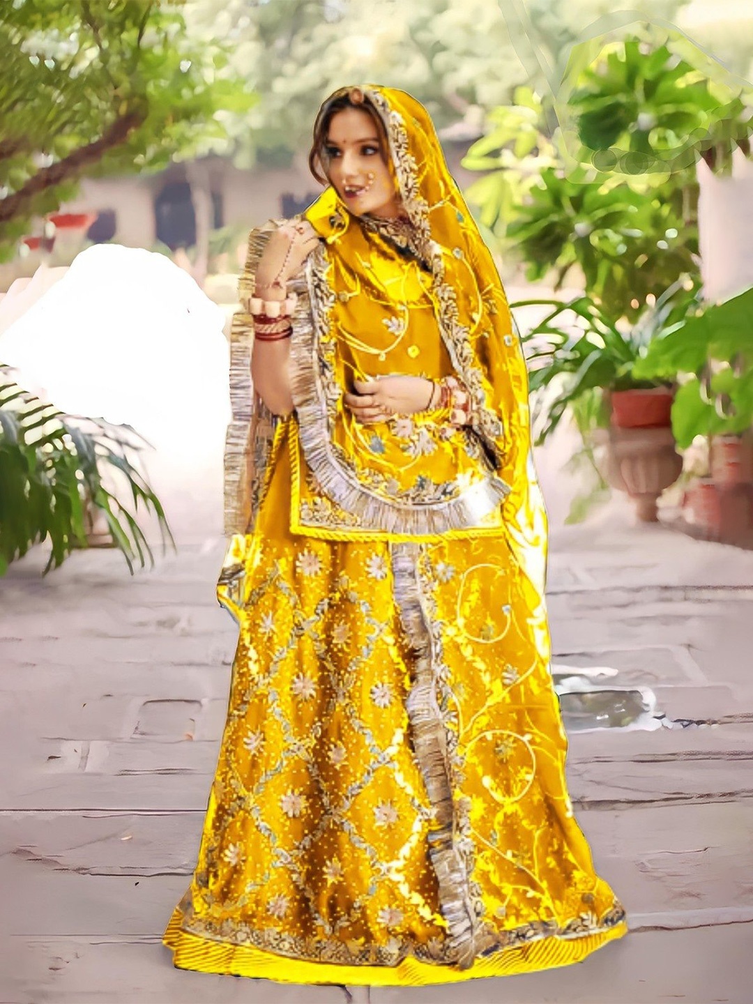 

MADHUR HAND WORK ART Embroidered Semi-Stitched Lehenga & Unstitched Blouse With Dupatta, Mustard