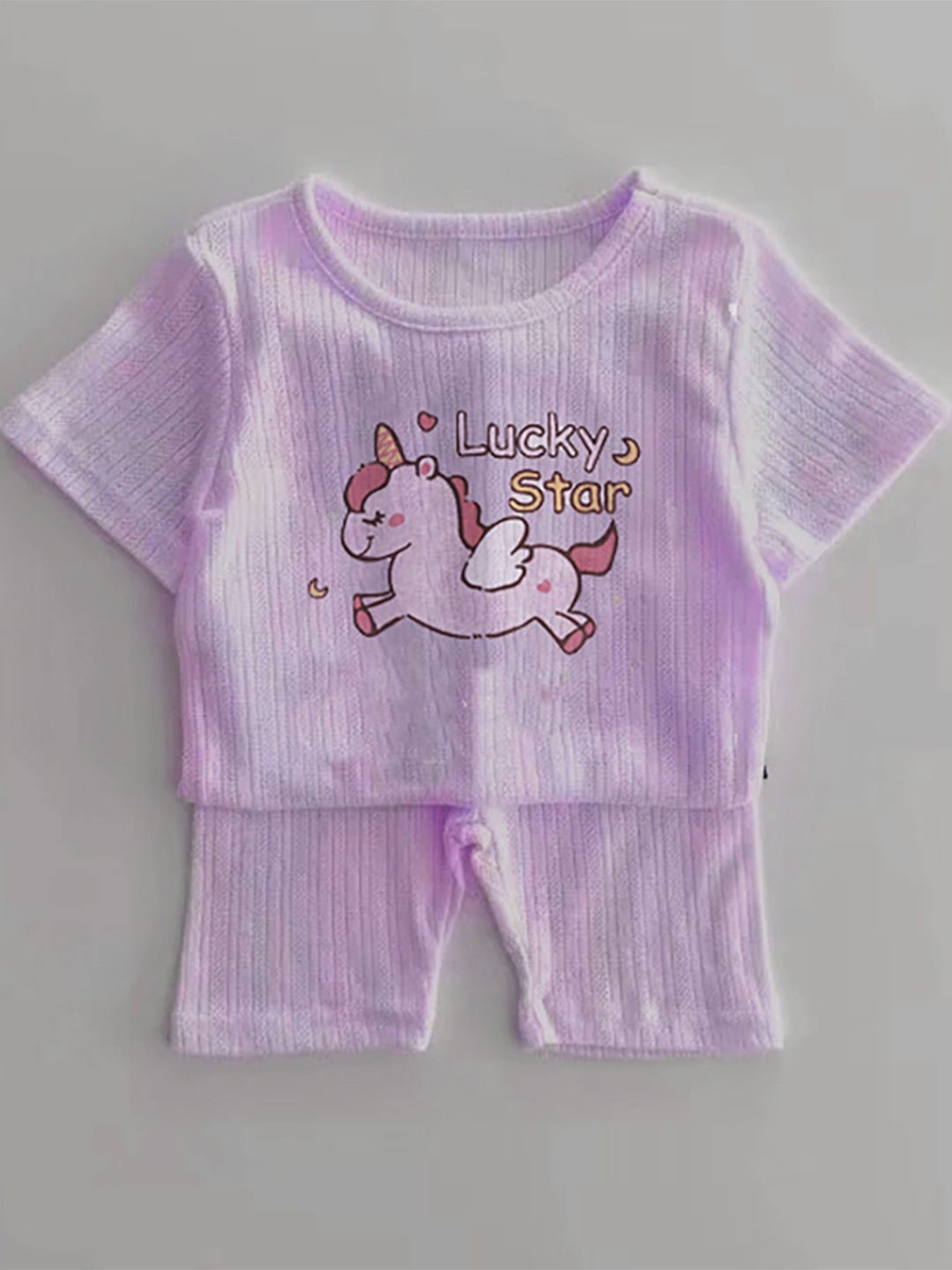 

Bold N Elegant Girls Printed Round Neck T-Shirt With Shorts, Purple