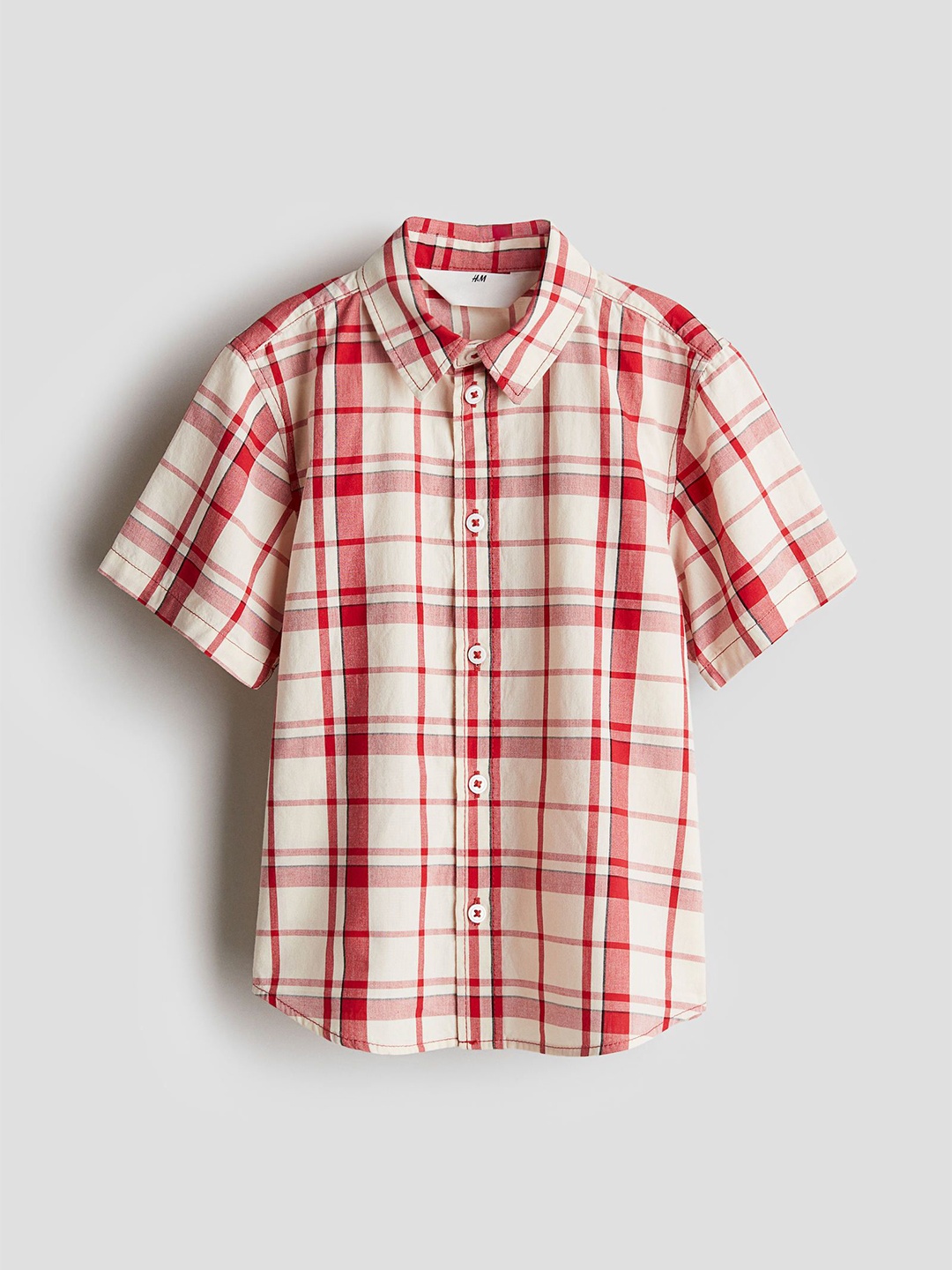 

H&M Short-Sleeved Cotton Shirt, Beige