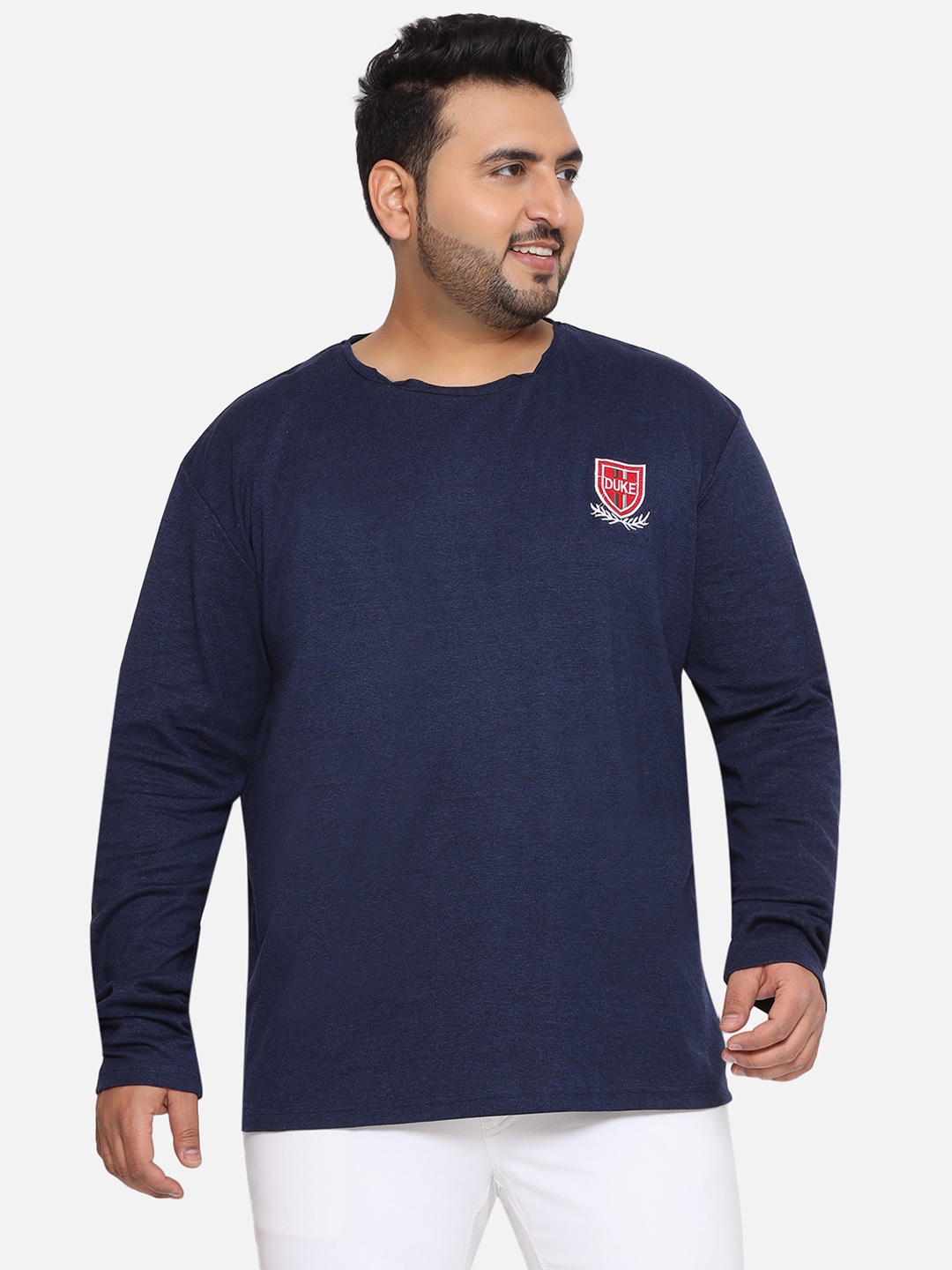 

Santonio Men Plus Size Solid Round Neck Cotton T-shirt, Navy blue