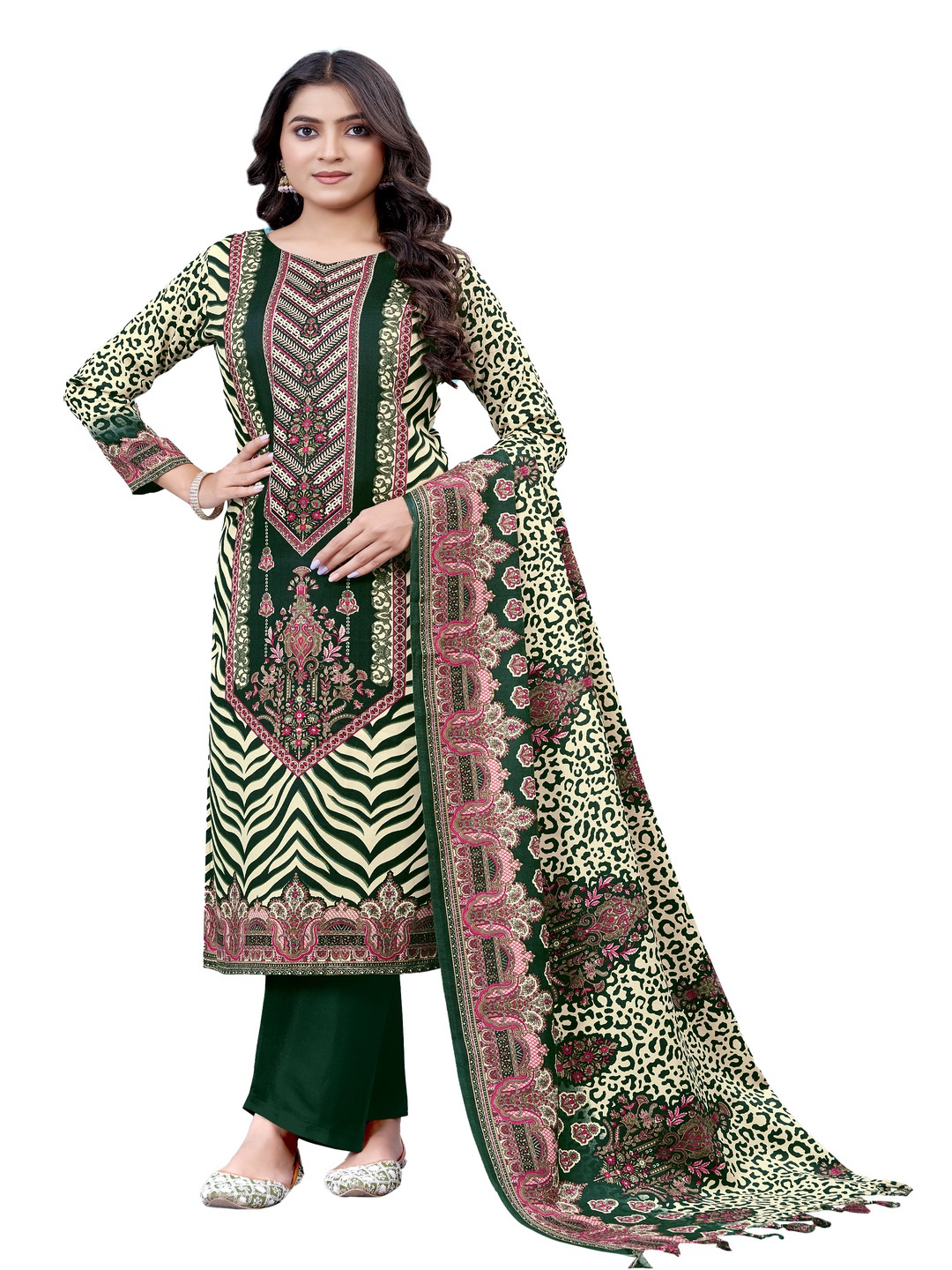 

DRAVINAM Trends Floral Printed Unstitched Dress Material, Green