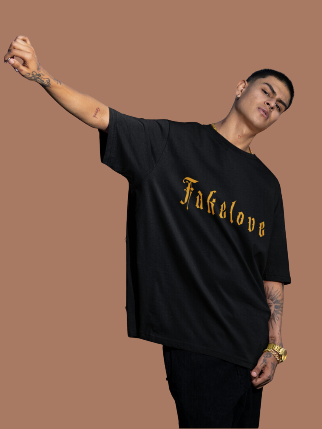 

Broke Memers Men Typography Printed Round Neck Cotton Oversized T-shirt, Black