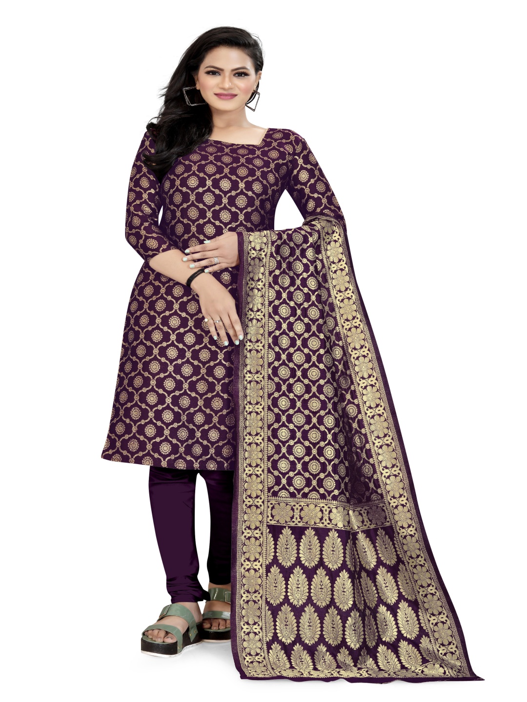 

HERE&NOW Unstitched Dress Material, Purple